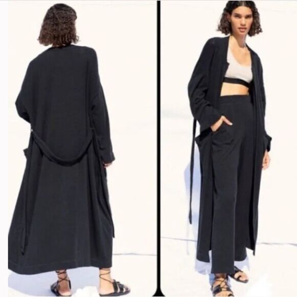 Free People Beach Golden Sands Longline Cardigan Cover Up Black - Picture 1 of 10